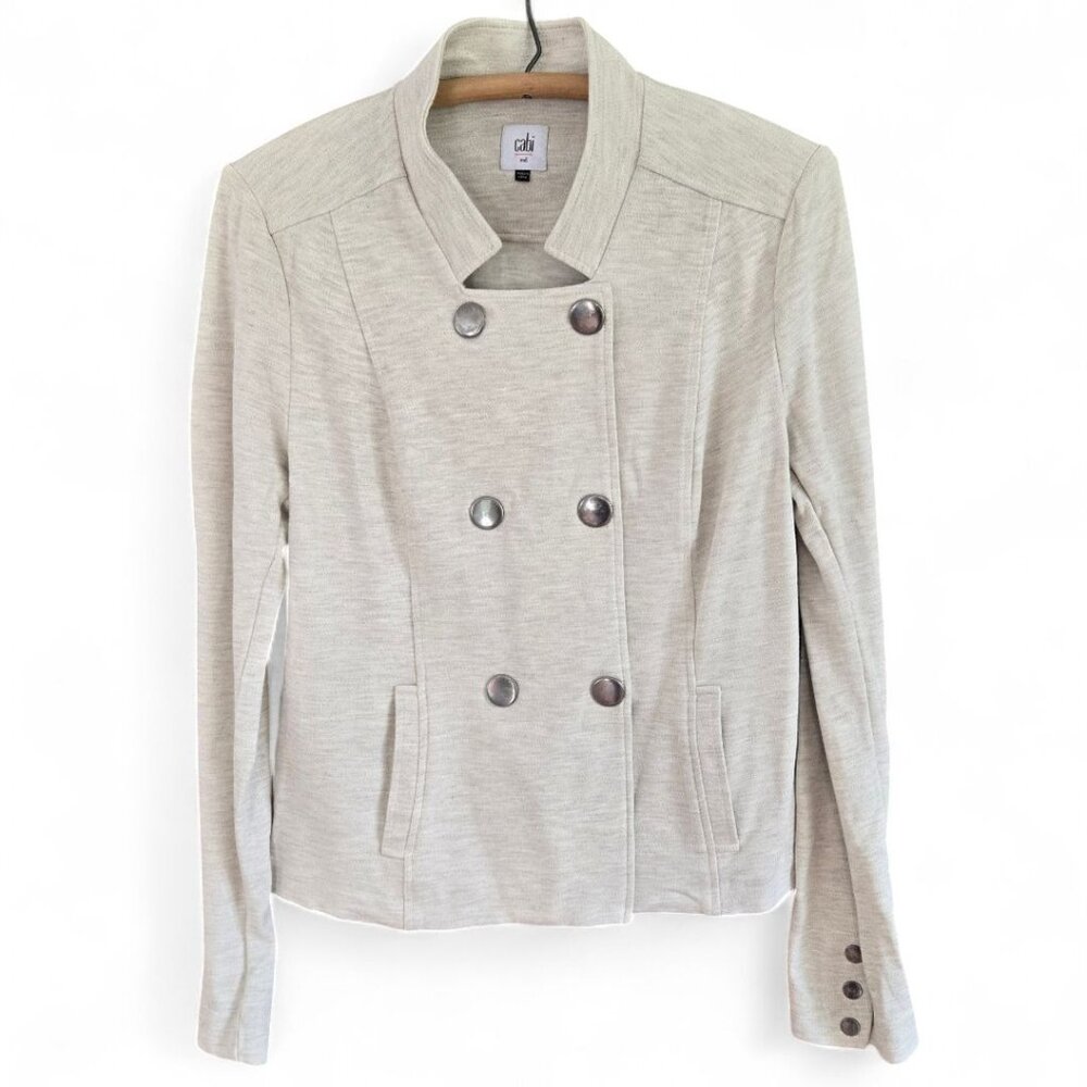 Cabi Womens Heather Cream Double Breasted Knit Military Jacket Size Medium